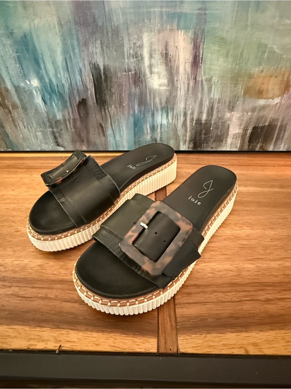Joie Lyla Black Slide Mules with Tortoiseshell Buckle